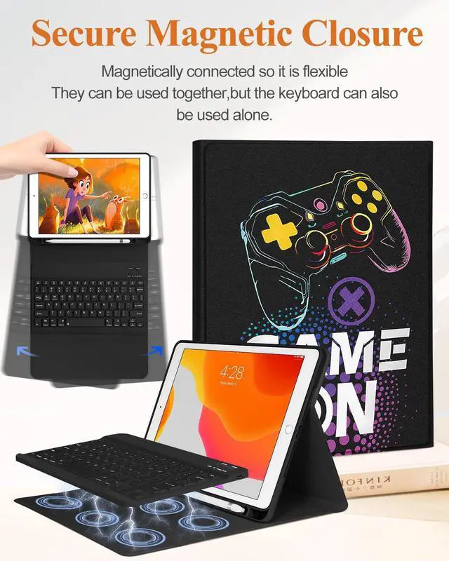 Alt view image 4 of 5 - Wazzasoft for iPad 9th/8th/7th/Air 3rd Generation/Pro 10.5 Inch Case Keyboard Pencil Holder Folio Tablet Cover Men Boys Cute Teen Cool Black Gaming Unique Design for Apple 10.2 & 10.5 Inch