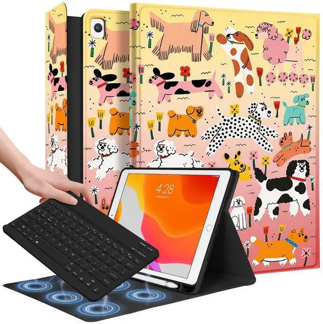 Main image of Wazzasoft for iPad 9th/8th/7th/Air 3rd Generation/Pro 10.5 Inch Case Keyboard Pencil Holder Folio Tablet Cover Women Girl Cute Girly Teen Kawaii Dogs Unique Design for Apple 10.2 & 10.5 Inch