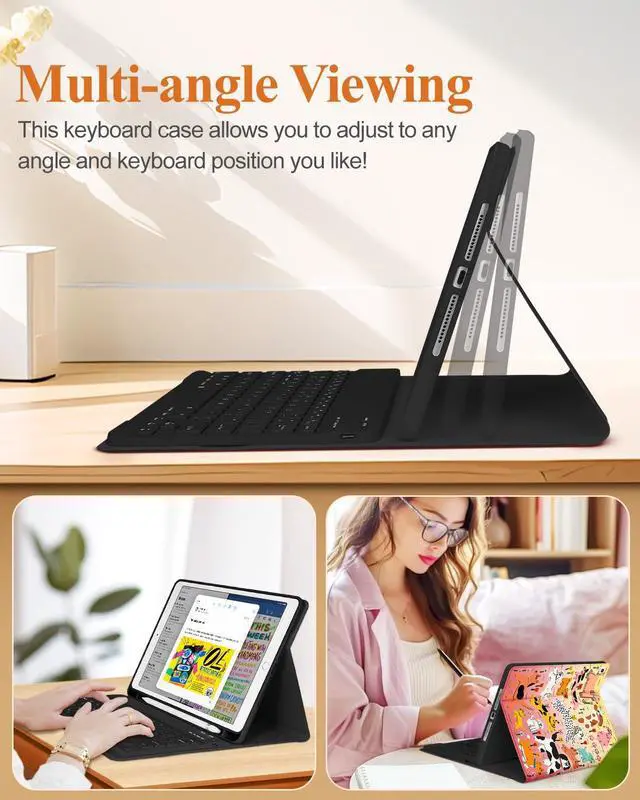 Alt view image 5 of 5 - Wazzasoft for iPad 9th/8th/7th/Air 3rd Generation/Pro 10.5 Inch Case Keyboard Pencil Holder Folio Tablet Cover Women Girl Cute Girly Teen Kawaii Dogs Unique Design for Apple 10.2 & 10.5 Inch