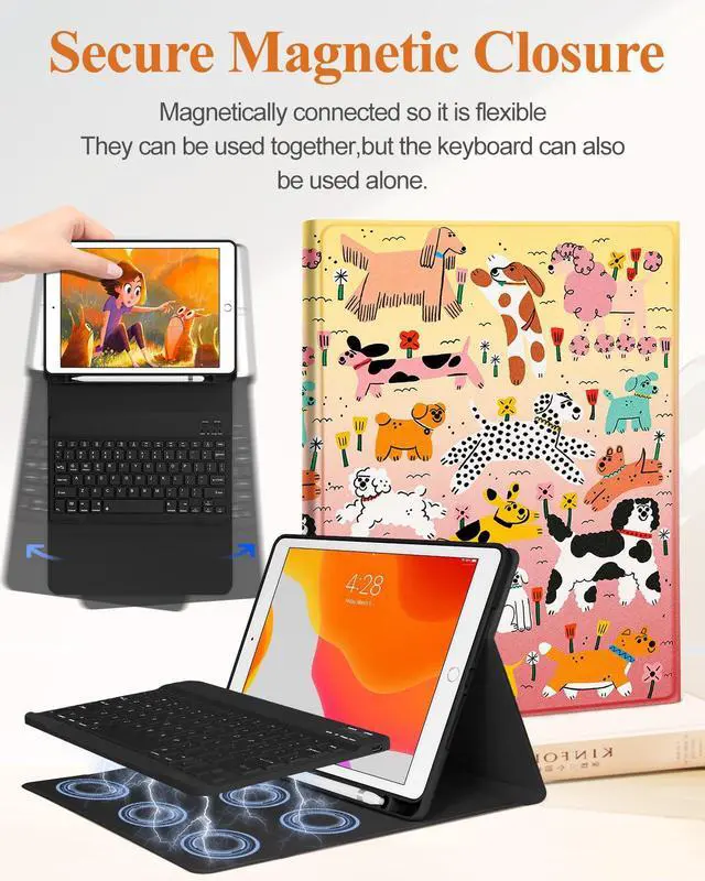 Alt view image 4 of 5 - Wazzasoft for iPad 9th/8th/7th/Air 3rd Generation/Pro 10.5 Inch Case Keyboard Pencil Holder Folio Tablet Cover Women Girl Cute Girly Teen Kawaii Dogs Unique Design for Apple 10.2 & 10.5 Inch
