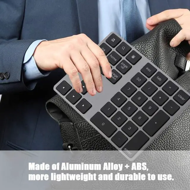 Alt view image 4 of 5 - Numeric Keypad, Rechargeable Aluminum Alloy 34 Keys Mini Bluetooth Numpad, Slim External Numpad Keyboard Data Entry Support Windows, iOS, Android System