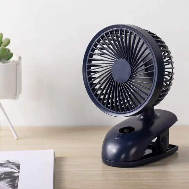 Alt view image 3 of 5 - WOOXGEHM Clip On Fan, USB Desk Fan, Intelligent Digital Display, 4 Levels Wind Speed USB Desk Clip On Fan with Anti Slip Base, 3 Blades Portable Small Clip On Fan(Gemstone Blue)