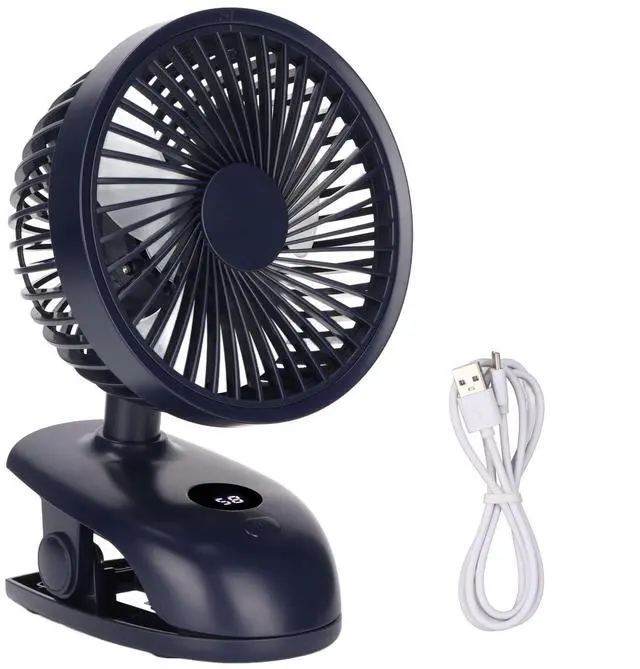 Alt view image 5 of 5 - WOOXGEHM Clip On Fan, USB Desk Fan, Intelligent Digital Display, 4 Levels Wind Speed USB Desk Clip On Fan with Anti Slip Base, 3 Blades Portable Small Clip On Fan(Gemstone Blue)