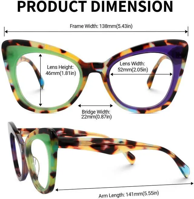 Alt view image 4 of 5 - Zeelool Women's Cat Eye Glasses Stylish Acetate Eyewear Blue Light Blocking Glasses Anti Eyestrain Glasses ZJGA359158-04 Multicolor