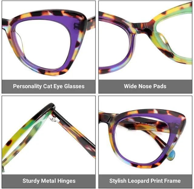 Alt view image 3 of 5 - Zeelool Women's Cat Eye Glasses Stylish Acetate Eyewear Blue Light Blocking Glasses Anti Eyestrain Glasses ZJGA359158-04 Multicolor