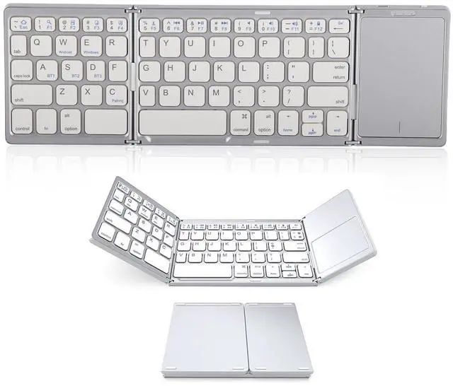 Main image of Zunate Foldable Bluetooth Keyboard with Touchpad, Rechargeable Full Size Slim Pocket Folding Keyboard, USB C Portable Keyboard for Android, Windows, PC, Tablet (Silvery