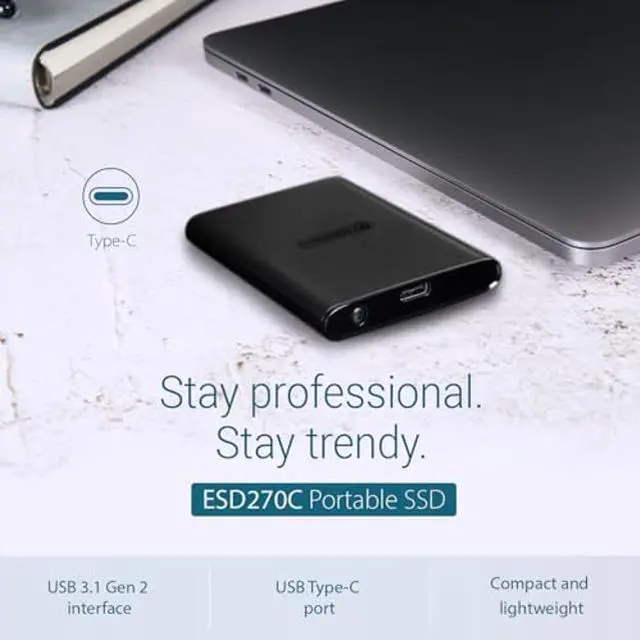 Alt view image 3 of 5 - Transcend 1TB ESD270C, External Solild State Drive, Portable SSD, One Touch to Back up, One-Time Password to Unlock, Type-A and Type-C Cables Included - TS1TESD270C