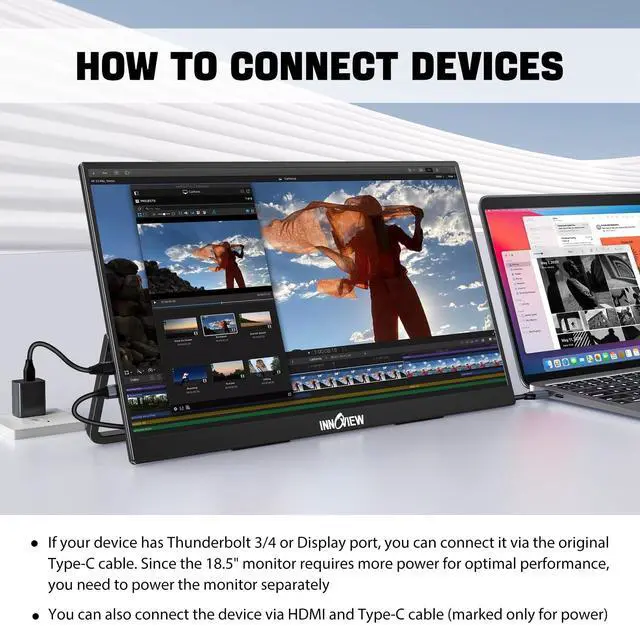 Alt view image 2 of 5 - 2K 180Hz Portable Gaming Monitor, 23.8" 2560x1440 QHD Fast IPS 115% sRGB Portable Monitor w/180deg Adjustable Stand Type-C HDMI Eye Care External Second Screen for Laptop Phone PS4 PS5 Switch Xbox PC