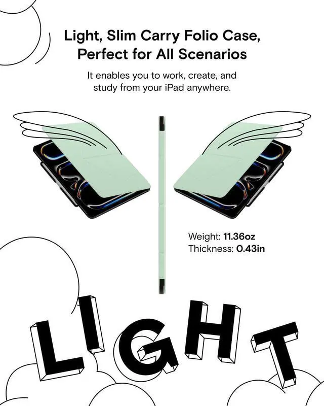 Alt view image 2 of 5 - MOFT Folio Case for iPad Air 11 inch (M2/M3/5th/4th gen) with Detachable Pencil Holder, Protective & Lightweight,Durable MOVAS Material and Comfortable Touch for Browsing,Drawing, Studying, Misty Cove