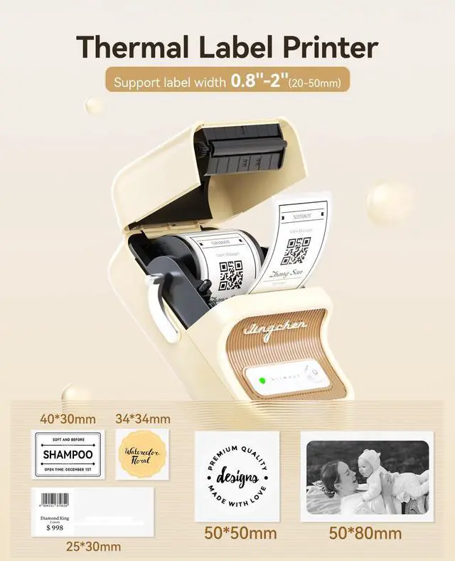 Alt view image 5 of 5 - NIIMBOT B21 Inkless Bluetooth Label Maker, 2 Inch Portable Thermal Printer for Small Business, Address, Logo, Clothing, Mailing, Candles, Jewelry, Sticker Printer for Gift, White