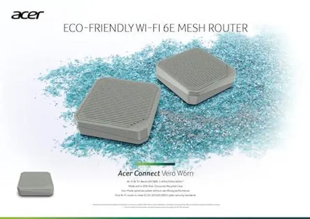 Alt view image 2 of 5 - Acer Connect Vero W6m Wi-Fi 6E Mesh Router | Tri Band AXE7800 (2.4GHz/5GHz/6GHz) | Gigabit Speed (Up to 7.8Gbps) | Optimized Connectivity for PC or Console | 30% Post-Consumer Recycled