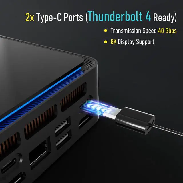 Alt view image 3 of 5 - F8 Mini PC, Intel 13th Raptor Lake i5-13420H, 16GB DDR4 RAM, 512GB M.2 SSD, Support 8K, Four Display, HDMI x2, USB3.2 Gen 1 x2, USB2.0 x2, Type-C x2, WiFi6/BT5.2, 2.5GB LAN x 1, Win11 Pro
