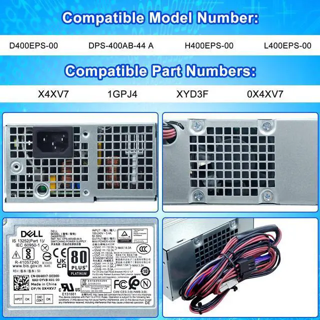 Alt view image 2 of 5 - Upgraded D400EPS-00 400W Power Supply PSU Compatible with Dell OptiPlex 3000 MT 3900 MT 5000 MT 7000 MT Replaces X4XV7 0X4XV7 1GPJ DPS-400AB-44 A L400EPS-00 H400EPS-00 D400EPS-00 Power Supply