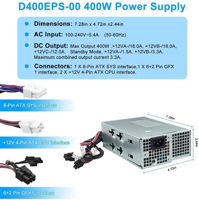 Alt view image 4 of 5 - Upgraded D400EPS-00 400W Power Supply PSU Compatible with Dell OptiPlex 3000 MT 3900 MT 5000 MT 7000 MT Replaces X4XV7 0X4XV7 1GPJ DPS-400AB-44 A L400EPS-00 H400EPS-00 D400EPS-00 Power Supply