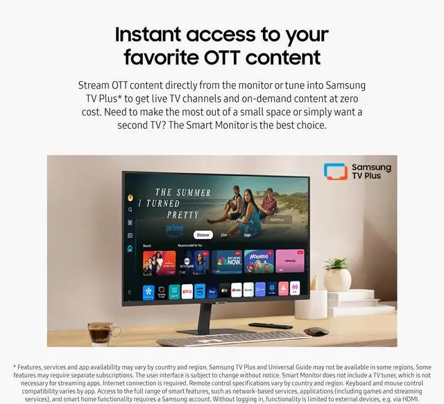 Alt view image 4 of 5 - SAMSUNG 32-Inch M8 (M80D) Series 4K UHD Smart Monitor with Streaming TV, Speakers, HDR10+, AI Upscaling, USB-C, Ergonomic Stand, SlimFit Camera, Gaming Hub, LS32DM801UNXZA, 2024