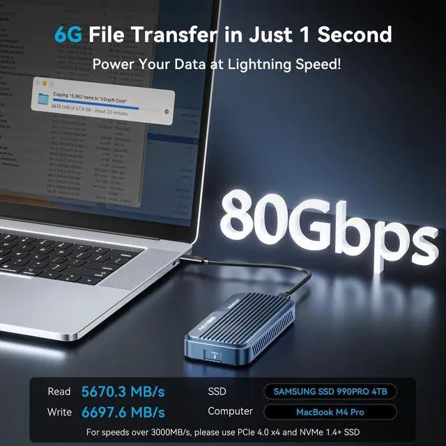 Alt view image 2 of 5 - ACASIS 80Gbps M.2 NVMe SSD Enclosure Bundle with [Intel Certified] 80Gbps Thunderbolt 5 Cable 3.3FT, Compatible with Thunderbolt5/USB4 V2.0, Back Compatible with Thunderbolt4/3/USB4 V1.0, USB3.2/3.1/3