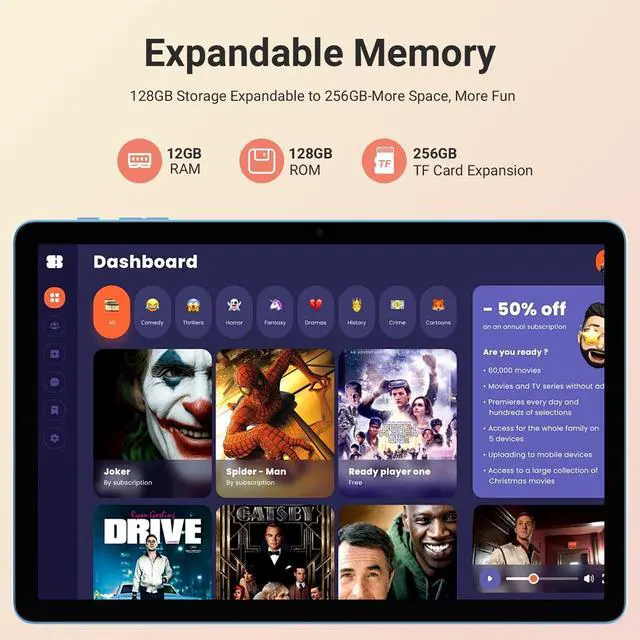 Alt view image 3 of 5 - DigiLand Tab R11-11" Tablet,Android 14 OS,MediaTek Helio G80 Octa-Core,12GB RAM + 128GB Storage,HD IPS Touchscreen,13MP+8MP,Wi-Fi 6,10-Hr Battery,Includes Stand Case,Google Tablets 2025,Blue