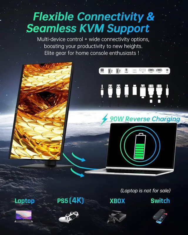 Alt view image 5 of 5 - KTC 27 Inch 4K Gaming Monitor, Mini LED Monitor, Fast IPS, HDR1000, Built-in Speakers, HDMI2.1, DP1.4, Type-C 90W, 160Hz/144Hz Computer Monitor, Vesa Wall Mount PC Monitor