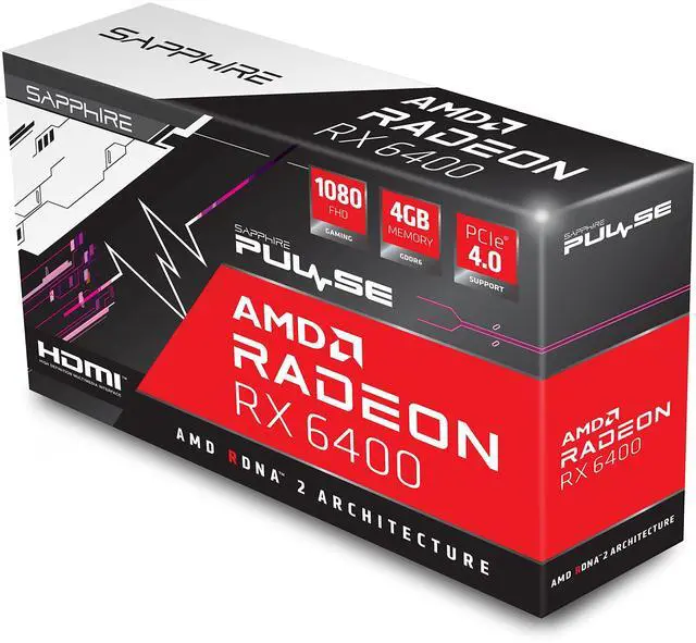 Main image of Sapphire Pulse AMD Radeon RX 6400 Graphics Card GDDR6 1080 FHD 4GB PCIE 4.0 HDMI Video Card