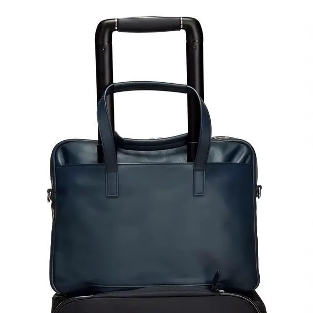 Alt view image 2 of 5 - KNOMO Leather Hanover 14 inch Laptop Briefcase Shoulder Bag Work Purse for Women,Navy