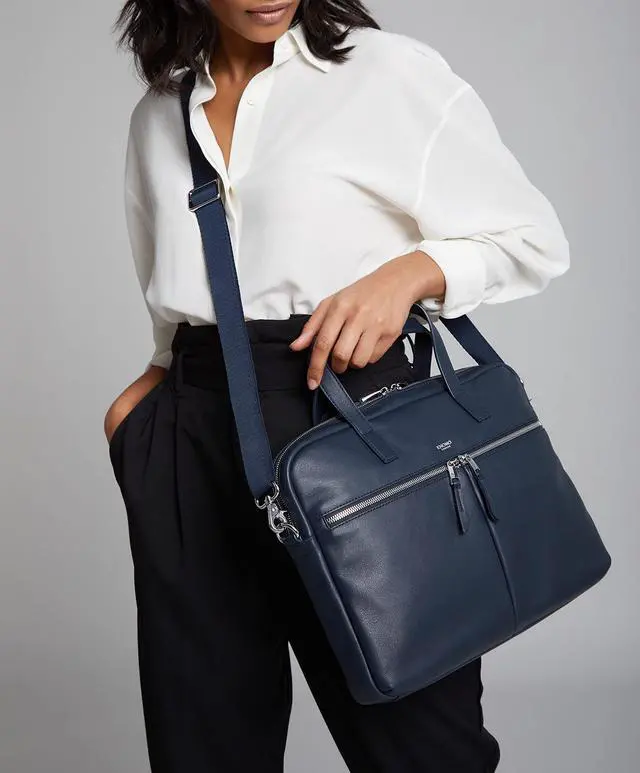 Alt view image 3 of 5 - KNOMO Leather Hanover 14 inch Laptop Briefcase Shoulder Bag Work Purse for Women,Navy
