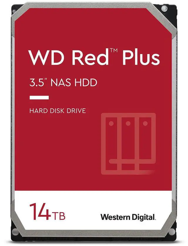 Main image of Western Digital 14TB WD Red Plus NAS Internal Hard Drive HDD - 5400 RPM, SATA 6 Gb/s, CMR, 512 MB Cache, 3.5" - WD140EFFX