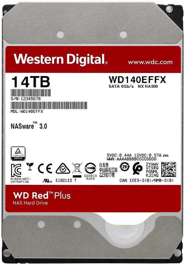 Alt view image 2 of 5 - Western Digital 14TB WD Red Plus NAS Internal Hard Drive HDD - 5400 RPM, SATA 6 Gb/s, CMR, 512 MB Cache, 3.5" - WD140EFFX