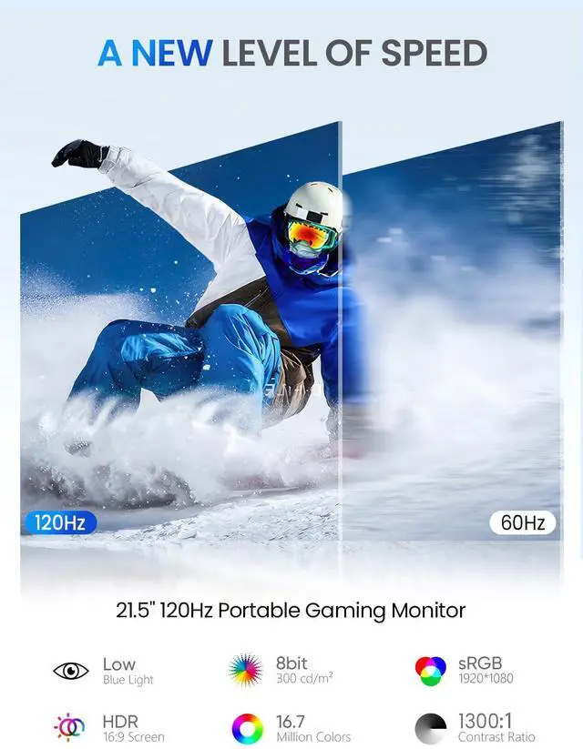 Alt view image 2 of 5 - UPERFECT 21.5 120HZ Portable Monitor w/Kickstand & VESA, Large Portable Gaming Monitor with HDMI Type C, External Dispaly for Laptops, Steamdeck, MacBook, Phones, Mini PC