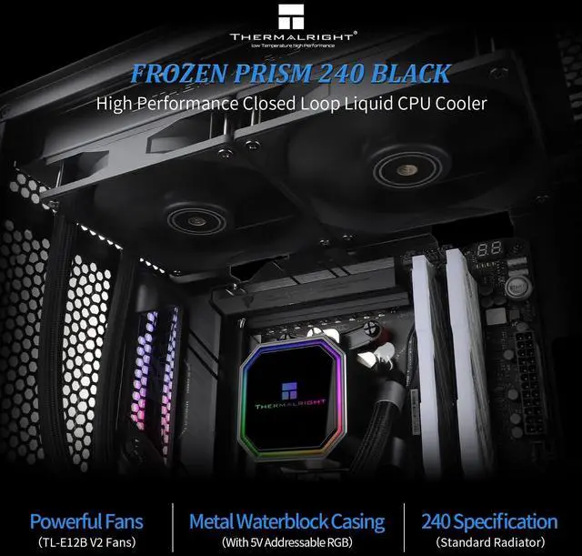 Alt view image 2 of 5 - Thermalright Frozen Prism 240 Black CPU Liquid Cooler,Efficient PWM Controlled Pump 3300RPM,TL-E12 Series PWM Fan×2,Water Cooling Computer Parts,for AMD AM4/AM5,Intel LGA1150/1151/1200/1700/2011