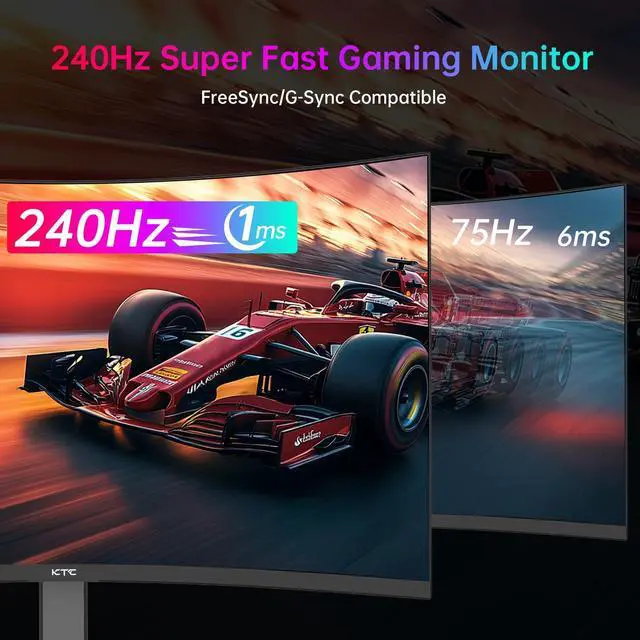 Alt view image 2 of 5 - KTC 32 Inch 240Hz Curved Gaming Monitor, 2K 1440P Computer PC Monitor with 1000R 1ms Frameless, Adaptive Sync,122% sRGB, HDMI, DisplayPort, Tilt Adjustable, H32S25E