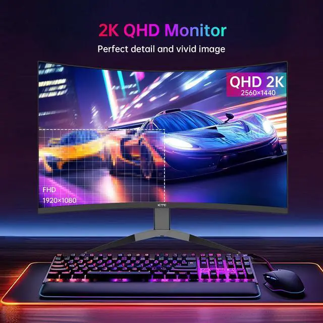 Alt view image 3 of 5 - KTC 32 Inch 240Hz Curved Gaming Monitor, 2K 1440P Computer PC Monitor with 1000R 1ms Frameless, Adaptive Sync,122% sRGB, HDMI, DisplayPort, Tilt Adjustable, H32S25E