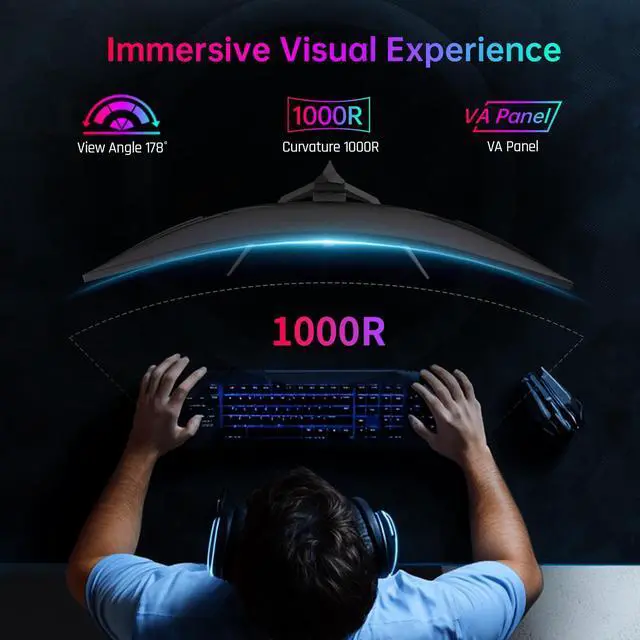 Alt view image 5 of 5 - KTC 32 Inch 240Hz Curved Gaming Monitor, 2K 1440P Computer PC Monitor with 1000R 1ms Frameless, Adaptive Sync,122% sRGB, HDMI, DisplayPort, Tilt Adjustable, H32S25E