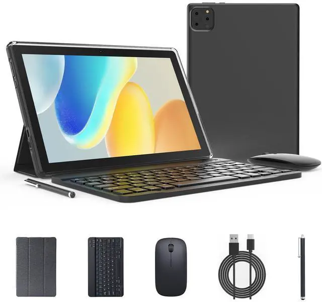 Main image of Andoird 14 Tablet 10 inch, 2 in 1 Tablets with Keyboard Case Stylus Mouse, 10GB RAM 64GB ROM 1TB Expand, Octa-Core 2.0Ghz, 5G WiFi, BT5.0, 6000mAh, 8MP Camera, 1280 x 800 HD Screen, Widevine L1, GMS