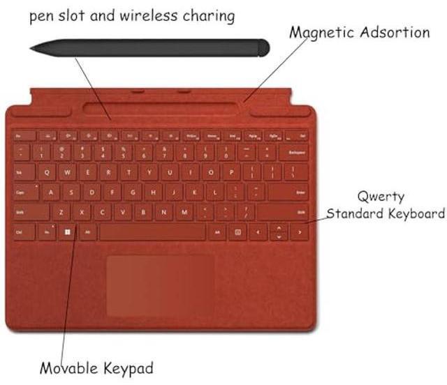 Alt view image 3 of 5 - Pro 10 Signature Keyboard with Slim Pen Compatible with Microsoft Surface Pro 10/11 Signature Keyboard with Slim Pen,Surface Pro 11/9 Signature Keyboard with Slim Pen(Poppy Red)