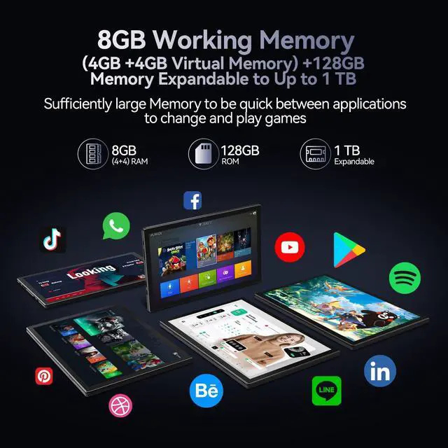 Alt view image 4 of 5 - 2025 Android 14 Tablets 10 Inch, 5G Wifi Tablet Mit 8GB RAM+128GB ROM(1TB TF),2 In 1 Tablet with keyboard Mouse Pen-Octa-Core2.0Ghz | 6000mAh | 1080FHD | 13MP Camera | WLAN GPS OTG Typ-c-Black
