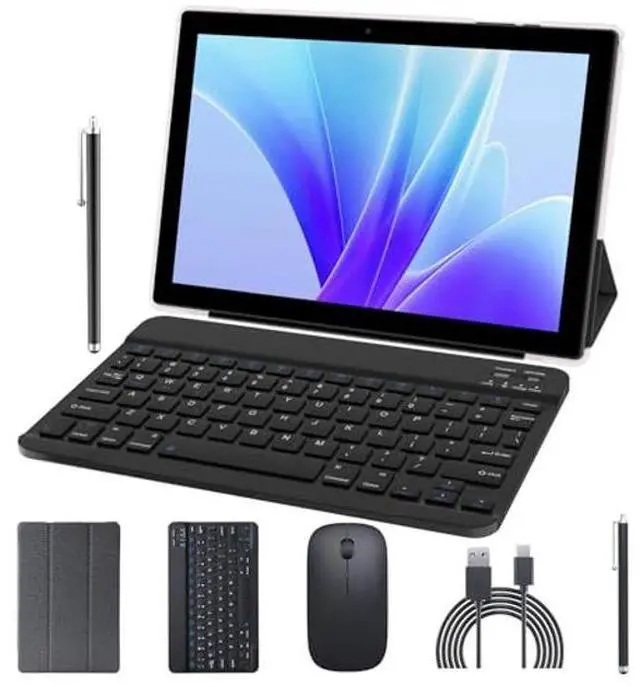 Main image of Android Tablet with Keyboard 10 inch 2 in 1 Tablets incldue Case Mouse Stylus, 3GB RAM 64GB ROM 1024GB Expand Quad-Core Tablet PC, 6000mAh Battery, 8MP Camera, 1280x800 FHD, WiFi, Google Certified