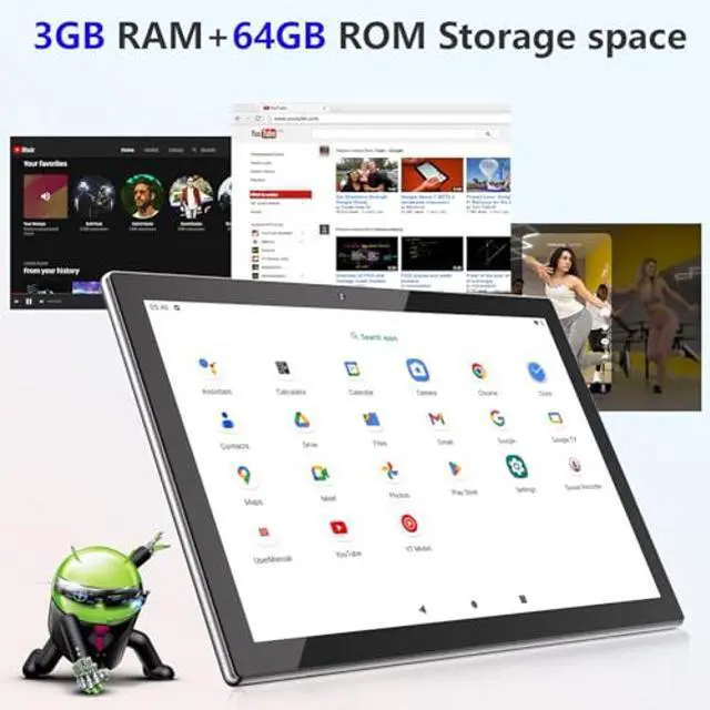Alt view image 4 of 5 - Android Tablet with Keyboard 10 inch 2 in 1 Tablets incldue Case Mouse Stylus, 3GB RAM 64GB ROM 1024GB Expand Quad-Core Tablet PC, 6000mAh Battery, 8MP Camera, 1280x800 FHD, WiFi, Google Certified