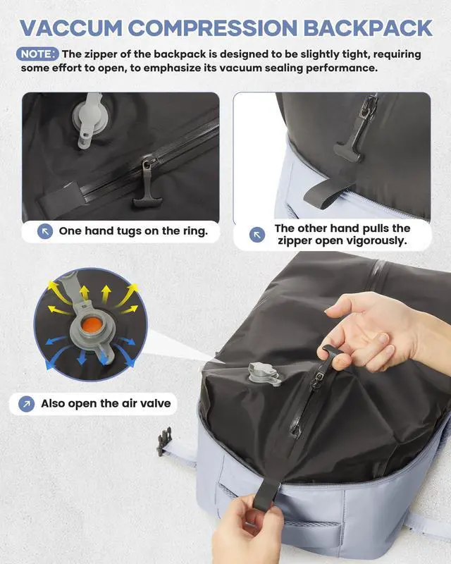 Alt view image 3 of 5 - BOXSAM Large Vacuum Travel Backpack with Pump for Women,Airback Personal Item Carry on Backpacks Flight Approved 18x14x8 inches for Men,Laptop Waterproof Work Compression bags Casual Daypack,Grey
