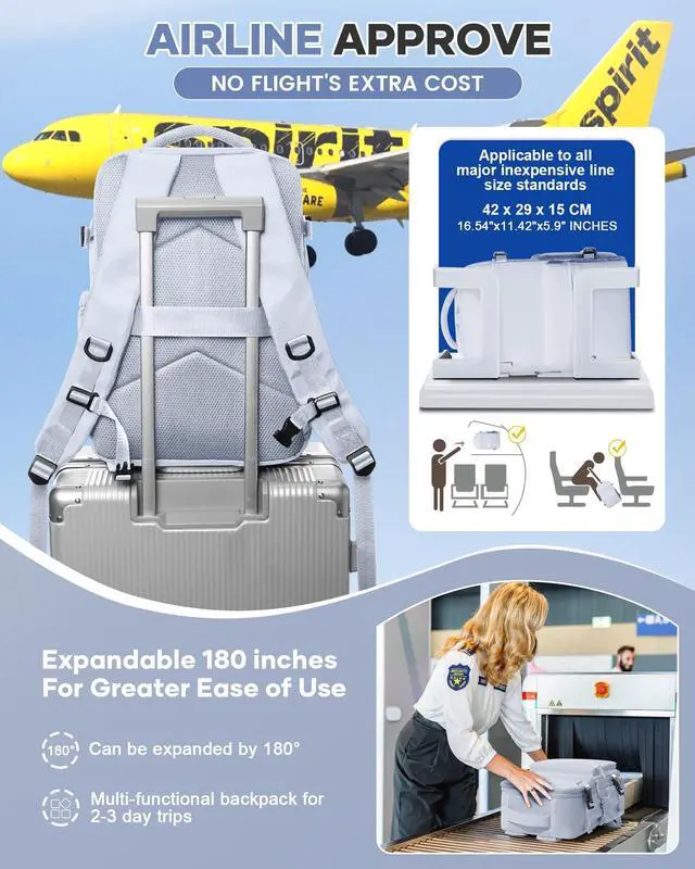 Alt view image 5 of 5 - BOXSAM Large Vacuum Travel Backpack with Pump for Women,Airback Personal Item Carry on Backpacks Flight Approved 18x14x8 inches for Men,Laptop Waterproof Work Compression bags Casual Daypack,Grey