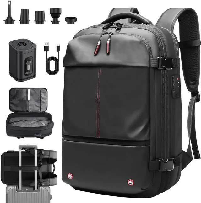 Main image of Vacuum Backpack Travel, Airback Vacuum Compression Travel Backpack with Pump, Water Resistant & TSA Anti Theft, Ideal for Travel/Camping/Laptop (With Electric Air Pump & Black)