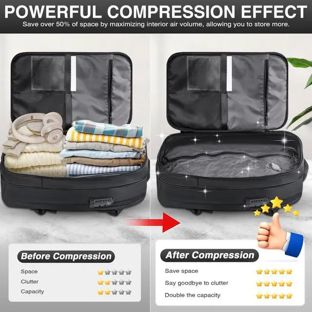 Alt view image 2 of 5 - Vacuum Backpack Travel, Airback Vacuum Compression Travel Backpack with Pump, Water Resistant & TSA Anti Theft, Ideal for Travel/Camping/Laptop (With Electric Air Pump & Black)
