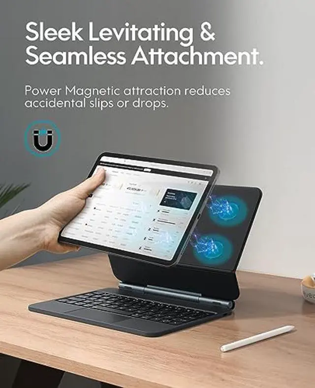 Alt view image 3 of 5 - CHESONA for iPad 10th Generation Case with Keyboard, Multi-Touch Trackpad with 7 Color Backlit, Floating Cantilever Stand Wireless Keyboard for iPad 10th Gen 10.9" 2022, Black