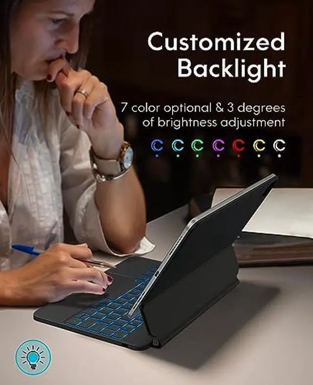 Alt view image 4 of 5 - CHESONA for iPad 10th Generation Case with Keyboard, Multi-Touch Trackpad with 7 Color Backlit, Floating Cantilever Stand Wireless Keyboard for iPad 10th Gen 10.9" 2022, Black