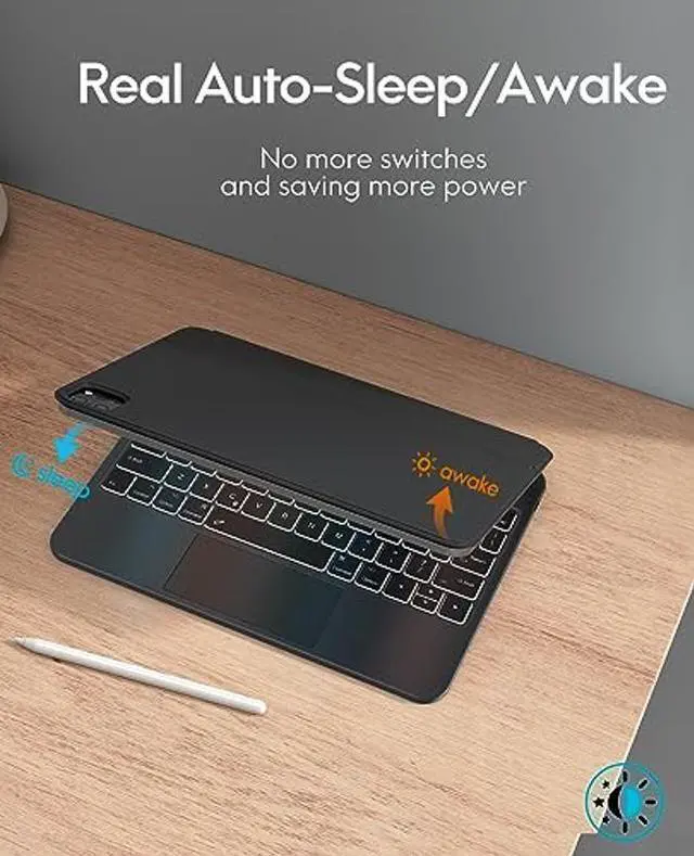 Alt view image 5 of 5 - CHESONA for iPad 10th Generation Case with Keyboard, Multi-Touch Trackpad with 7 Color Backlit, Floating Cantilever Stand Wireless Keyboard for iPad 10th Gen 10.9" 2022, Black