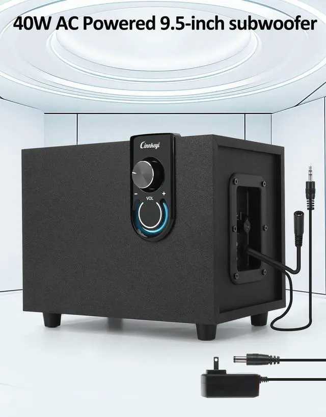 Alt view image 2 of 5 - 40W AC Powered Computer Speakers with Subwoofer, 2.1 Wooden PC Speaker with Subwoofer,4'' Woofer-Dual 3.5'' Satellites Speakers Woofer,Strong Bass,DSP Speakers with 3.5mm Inputs for PC/Laptop