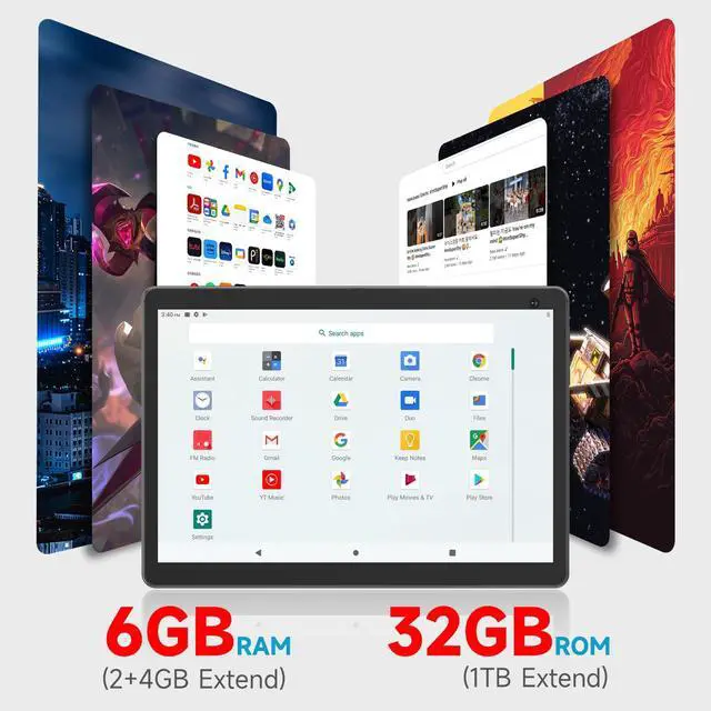 Alt view image 3 of 5 - 10 inch Android 14 Tablet, 6GB RAM 32GB ROM Powerful Quad-core CPU, 1280*800 Resolution Screen Tablet PC, 8MP Camera, 6000mAh Battery Computer, 2 in 1 Tablets with Keyboard, Case, Mouse, Stylus Laptop