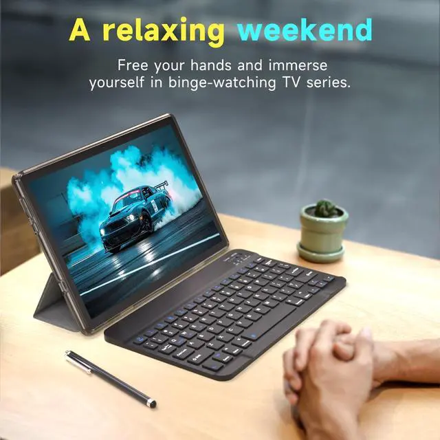 Alt view image 5 of 5 - 10 inch Android 14 Tablet, 6GB RAM 32GB ROM Powerful Quad-core CPU, 1280*800 Resolution Screen Tablet PC, 8MP Camera, 6000mAh Battery Computer, 2 in 1 Tablets with Keyboard, Case, Mouse, Stylus Laptop