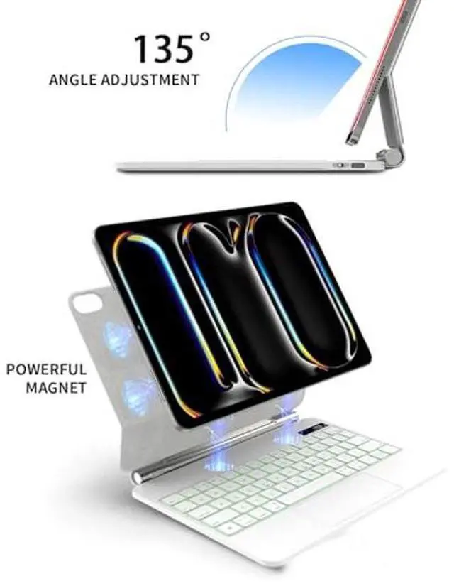 Alt view image 3 of 5 - Emoonland Keyboard Case for iPad Pro 11 inch 2024 & iPad Pro M4 - Magic Keyboard with Trackpad, Easy-Set Magnetic Stand, 7-Color Backlit, Auto Sleep/Wake up, A2836, A2837 iPad Floating Keyboard