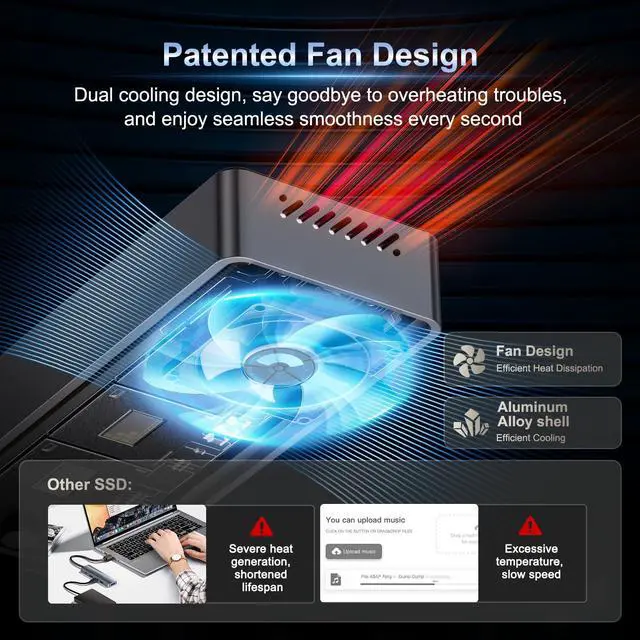 Alt view image 4 of 5 - 500GB External SSD, USB4 40Gbps Portable SSD 500GB with Cooling Fan, Up to 3700MB/s, External Solid State Drives Compatible with Mac Mini, iPhone 15/16 Series, Tablets, MacBook, iPad, iMac, etc(FP110)