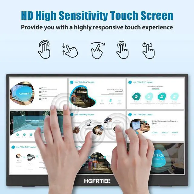 Alt view image 2 of 5 - HGFRTEE Portable Monitor Touchscreen 14.1" 1200P Laptop Screen FHD USB-C HDMI External Portable Screen Travel Monitor for Laptop/PC/Mac/Phone/Xbox Switch